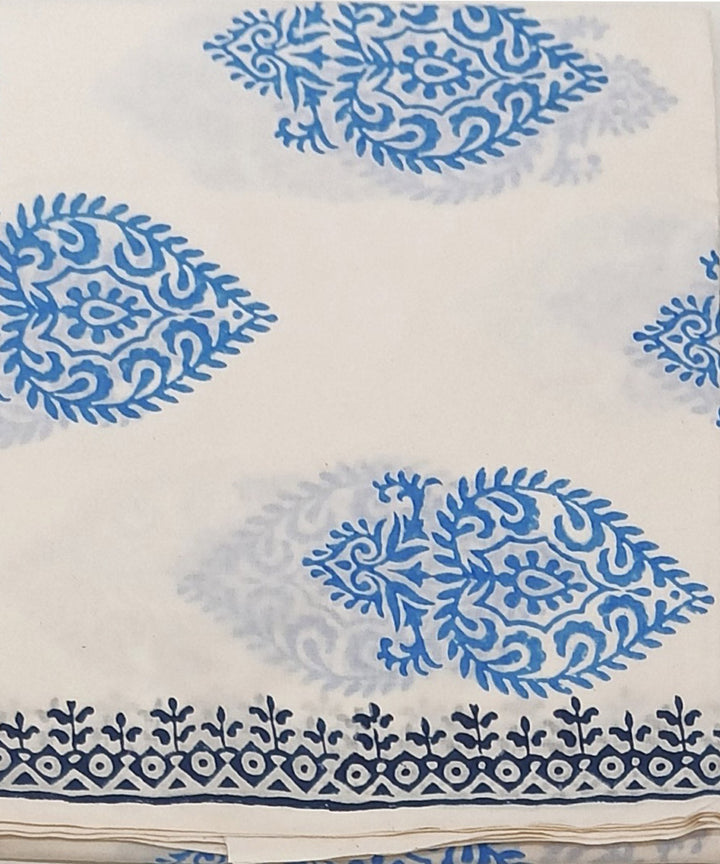 Cotton sky blue white hand block printed dress material