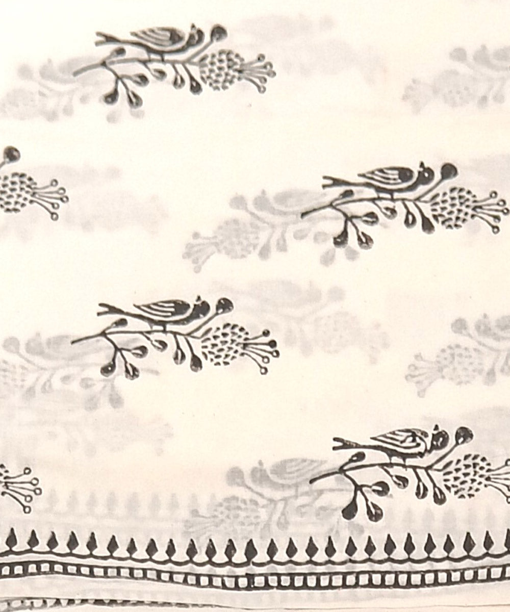 Cotton grey white hand block printed dress material