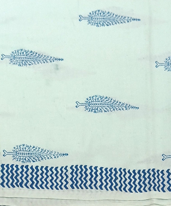 Sky blue white cotton hand block print dress material