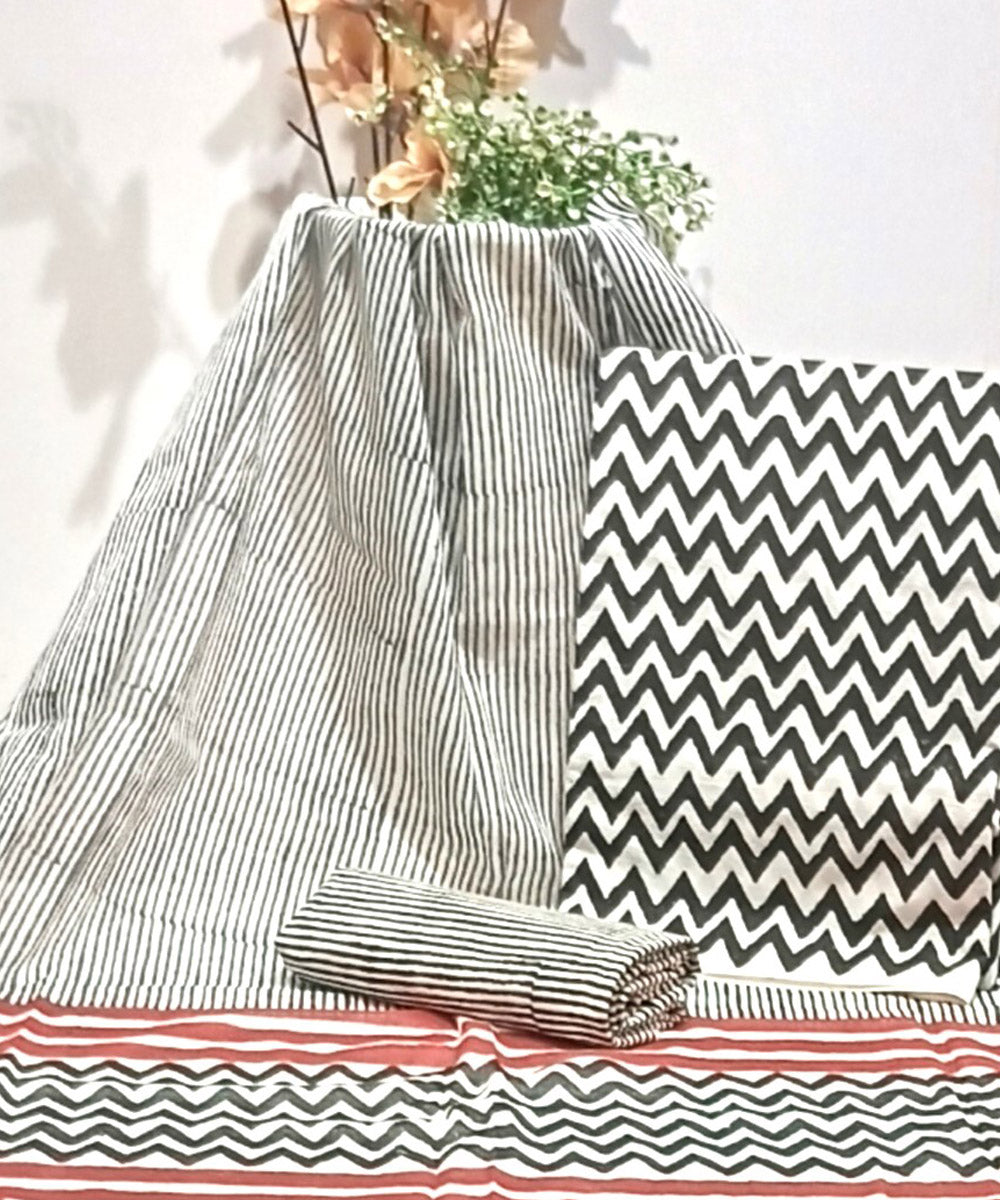 Black grey hand block printed cotton dress material