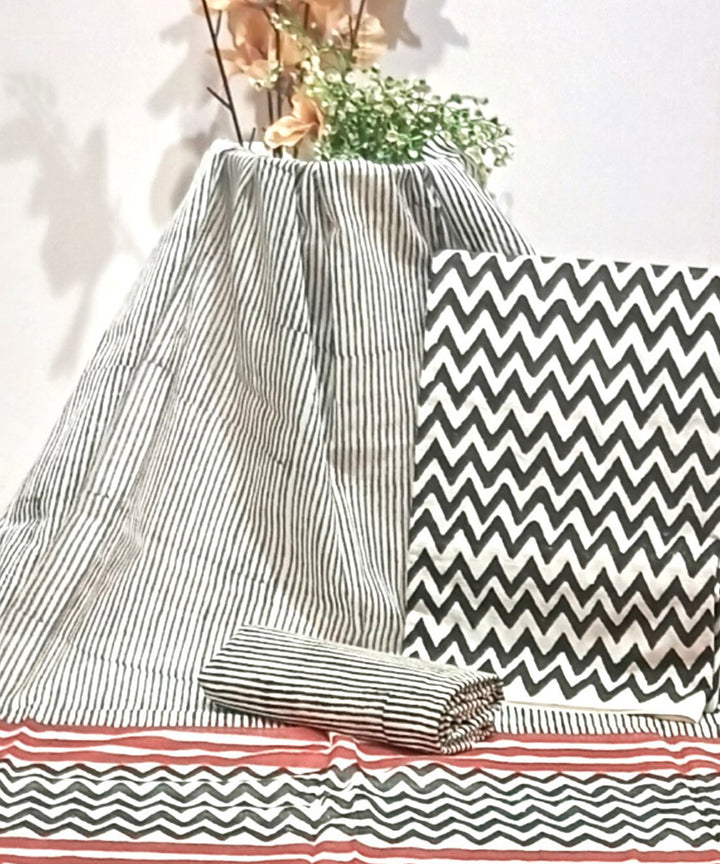 Black grey hand block printed cotton dress material