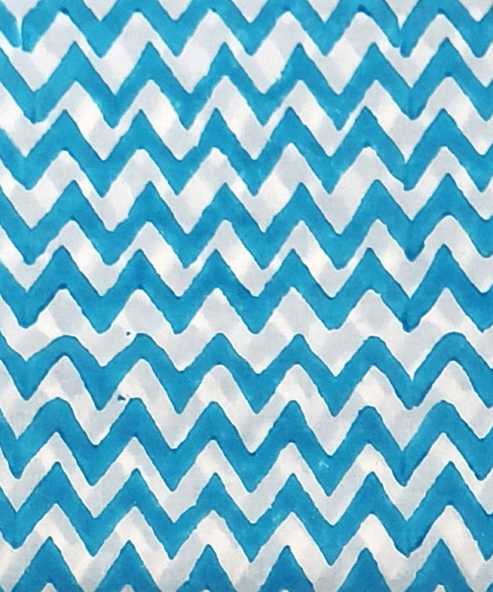 Sky blue white cotton hand block-printed dress material
