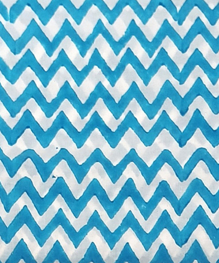 Sky blue white cotton hand block-printed dress material
