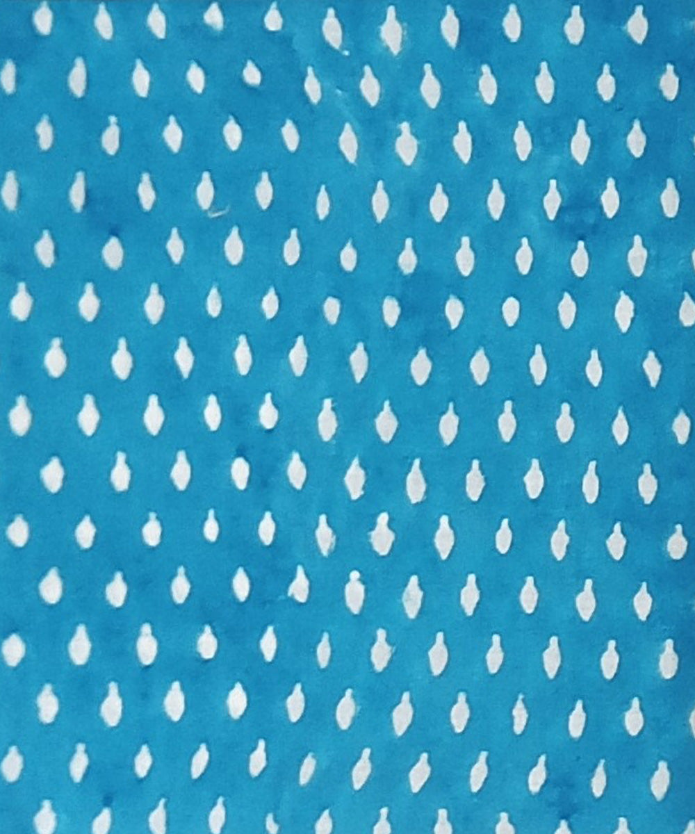 Sky blue white cotton hand block-printed dress material