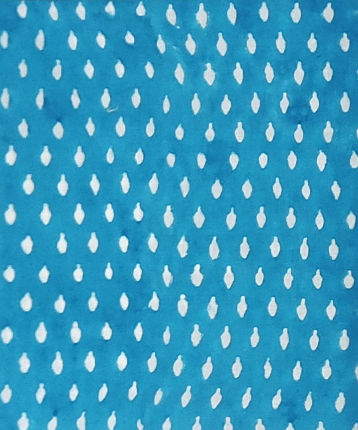 Sky blue white cotton hand block-printed dress material