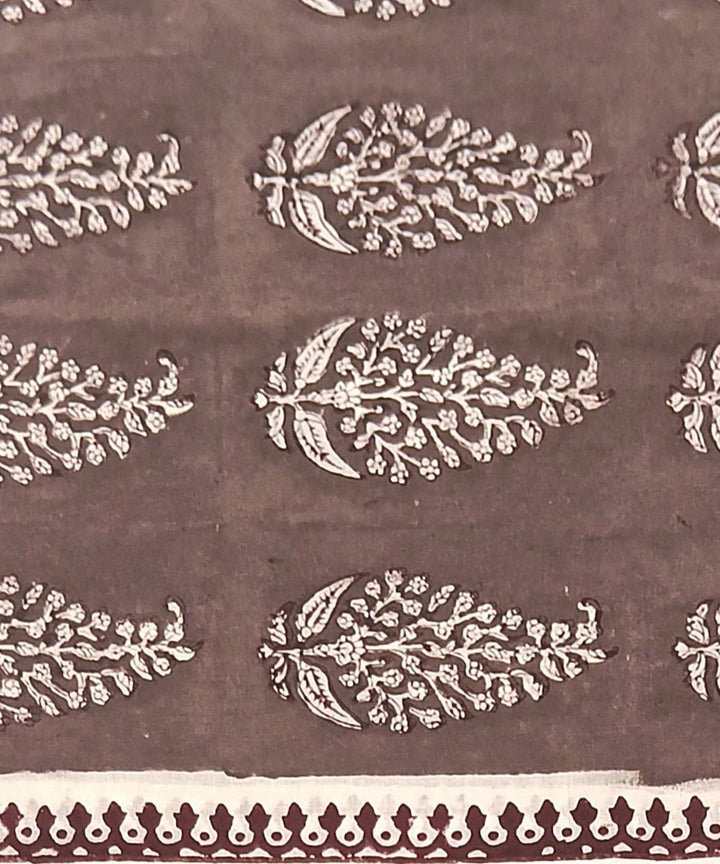 Maroon grey white hand block printed cotton dress material