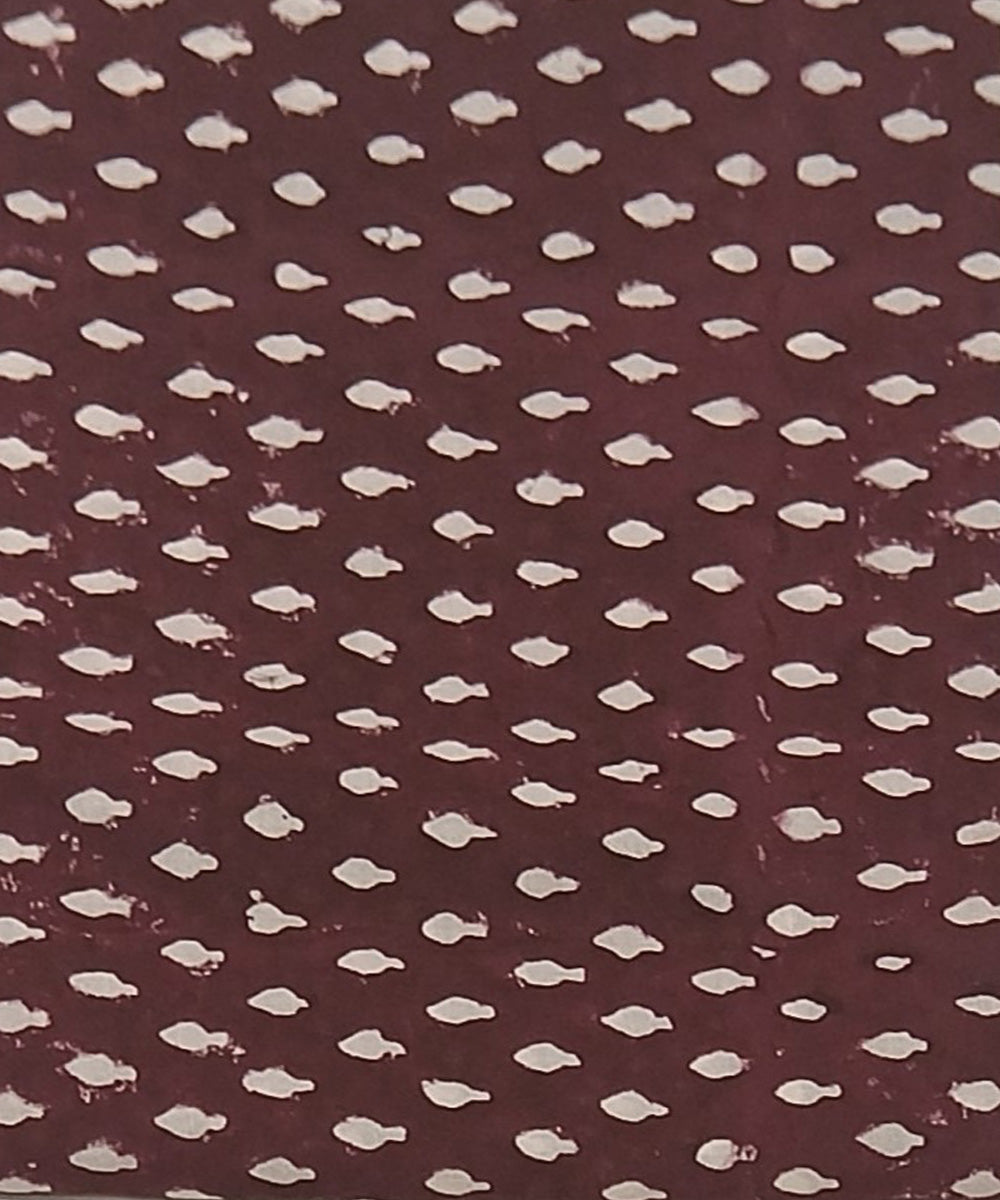 Maroon grey white hand block printed cotton dress material