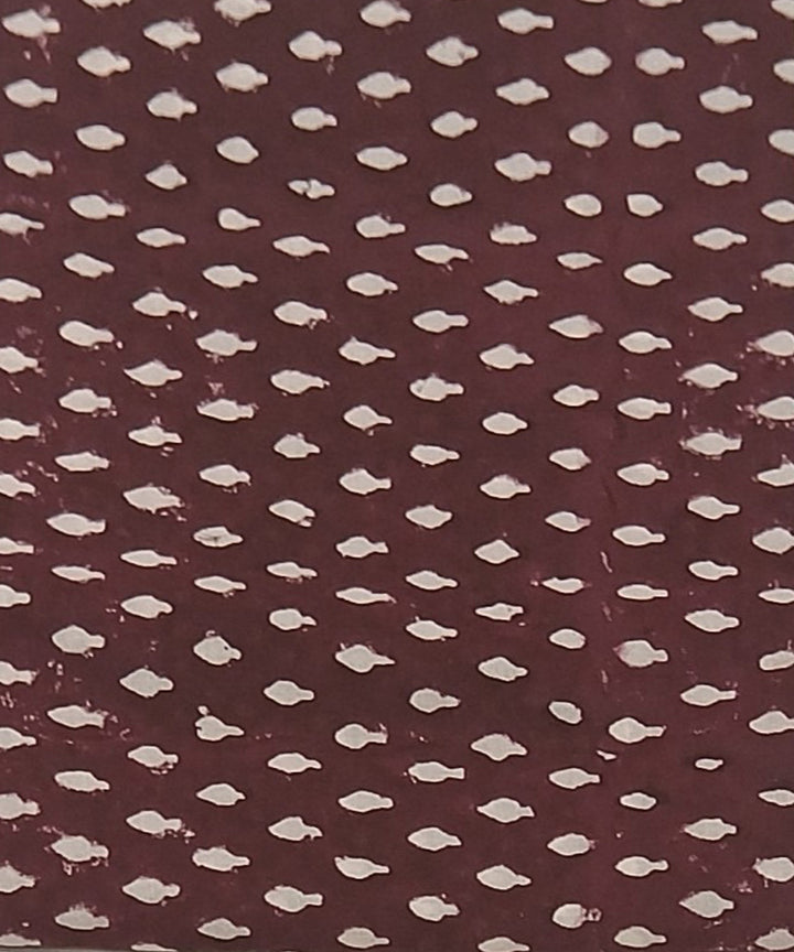 Maroon grey white hand block printed cotton dress material
