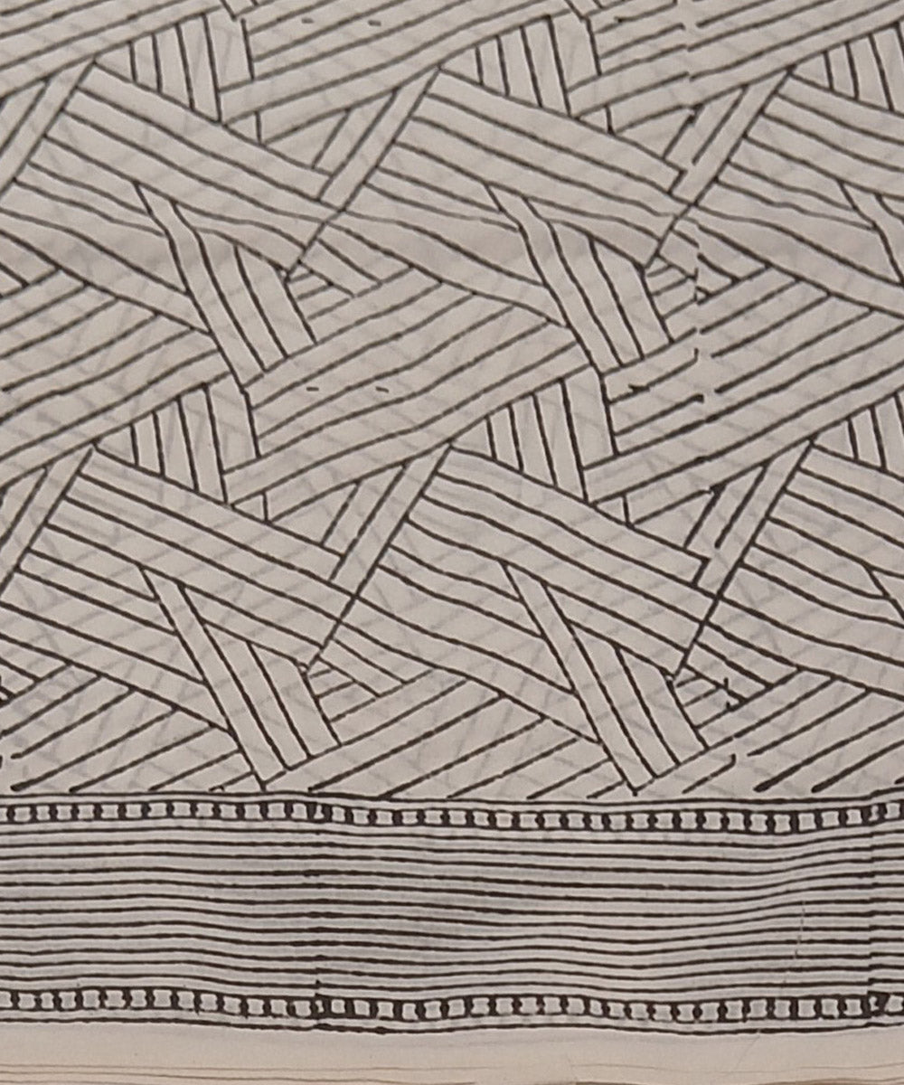 Cotton grey white hand block print dress material