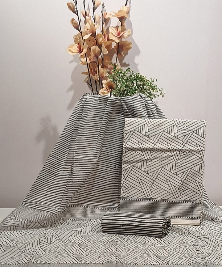 Cotton grey white hand block print dress material