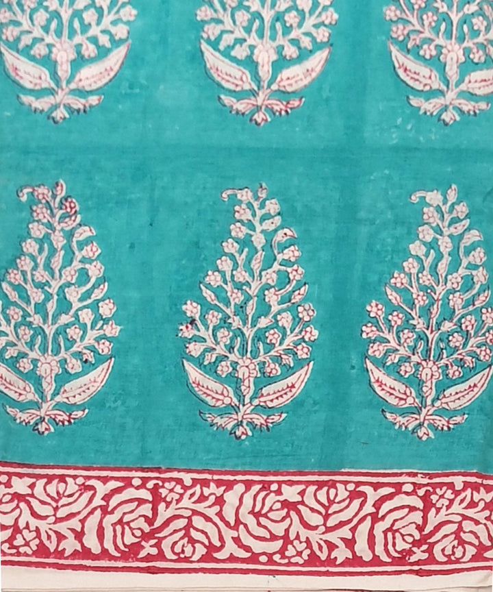 Sky blue pink hand block printed cotton dress material