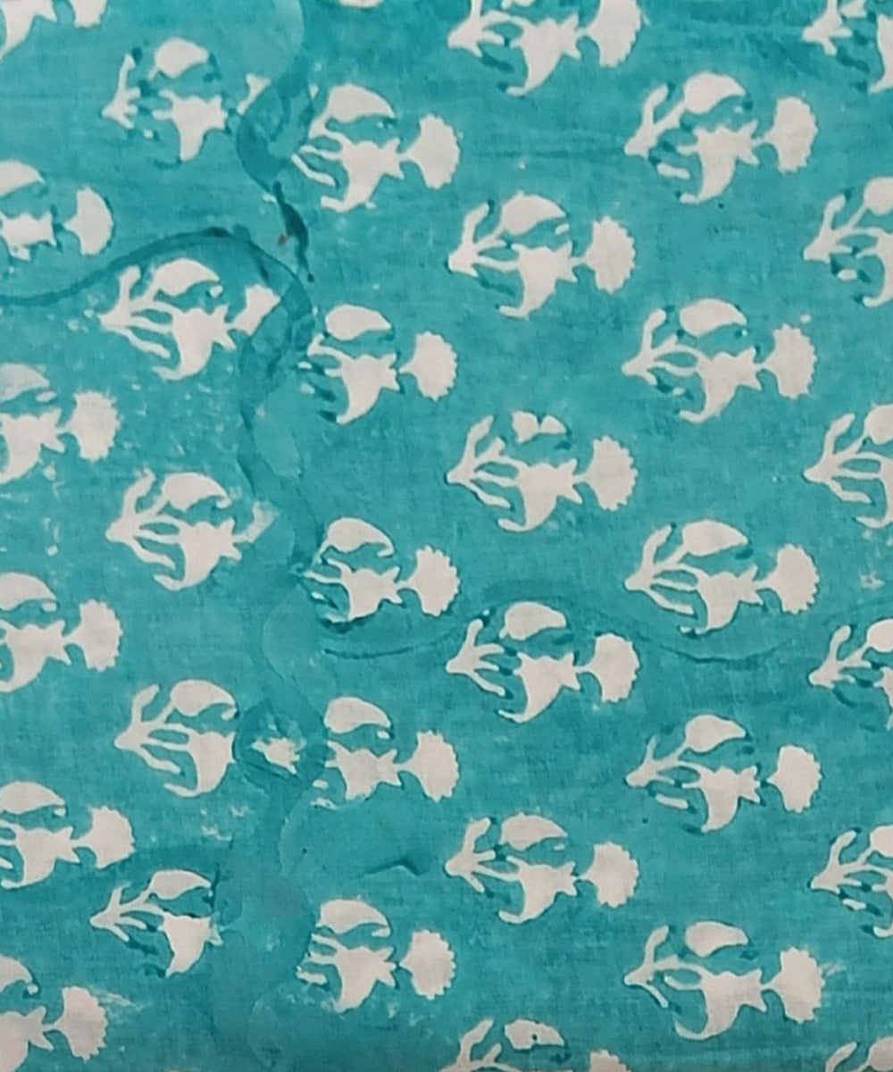 Sky blue pink hand block printed cotton dress material