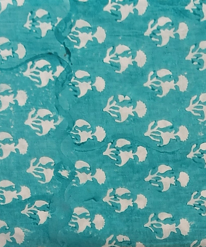 Sky blue pink hand block printed cotton dress material