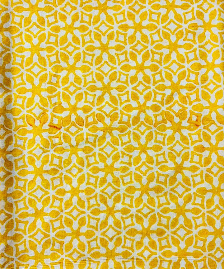 Yellow white pink hand block printed cotton dress material