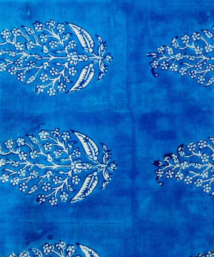 Sky blue olive green hand block printed cotton dress material