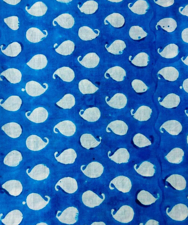 Sky blue olive green hand block printed cotton dress material