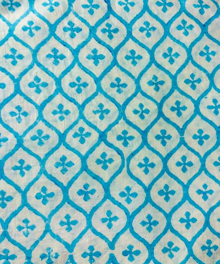 Sky blue red hand block printed cotton dress material