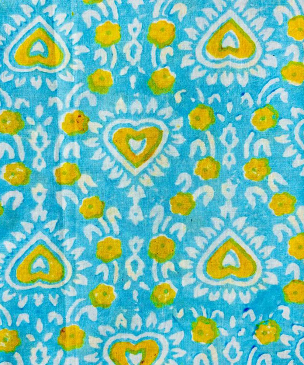 Sky blue green hand block printed cotton dress material