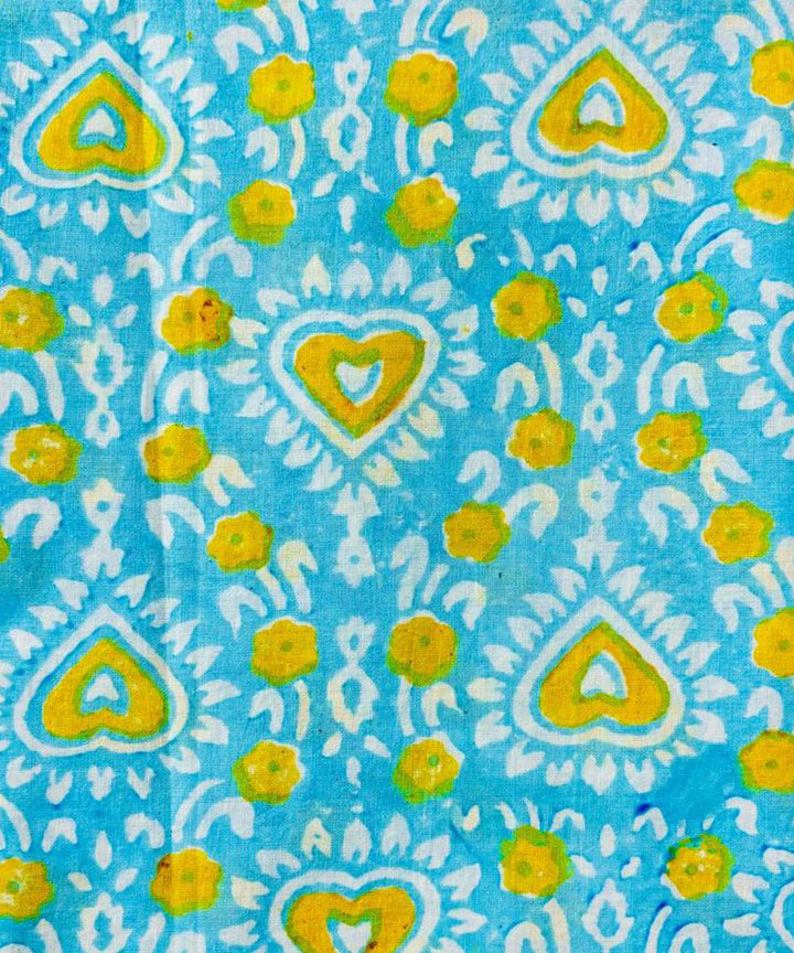 Sky blue green hand block printed cotton dress material