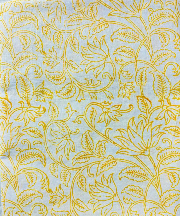 Yellow white grey hand block printed cotton dress material