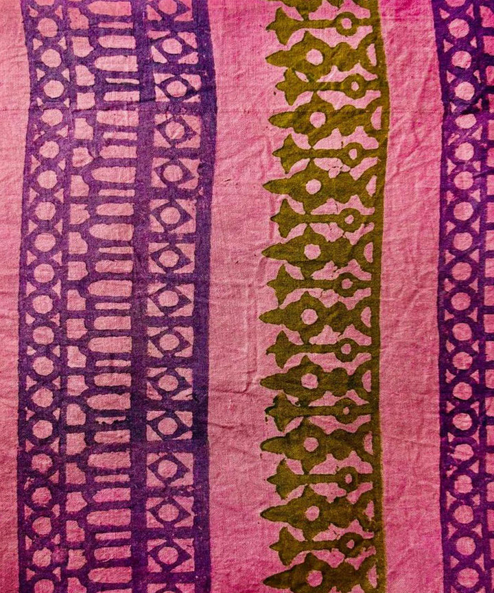 Pink grey hand block printed cotton dress material