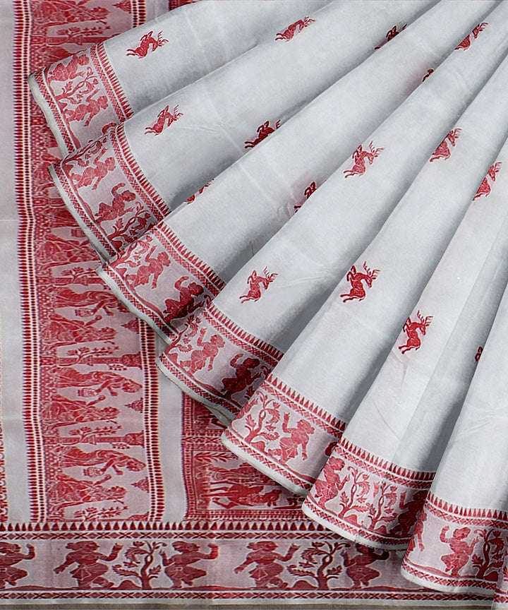 White red handwoven baluchari silk saree