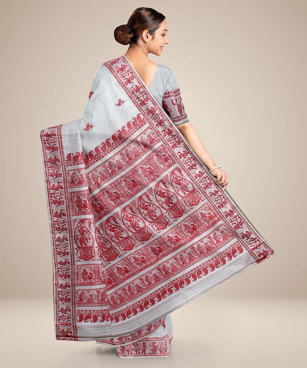 White red handwoven baluchari silk saree