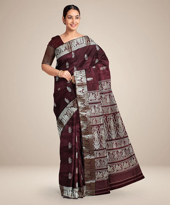 Chocolate handwoven baluchari silk saree