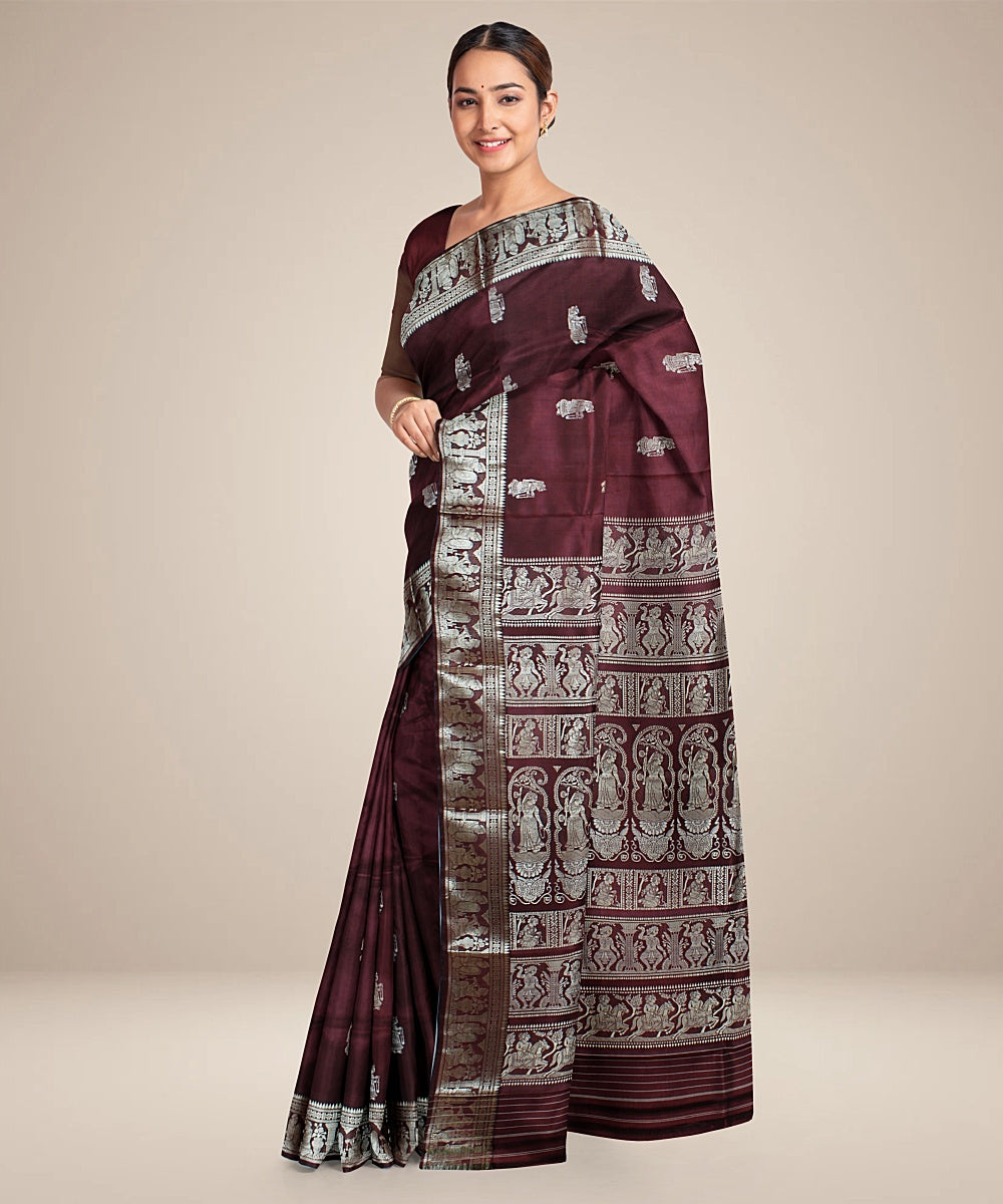 Chocolate handwoven baluchari silk saree