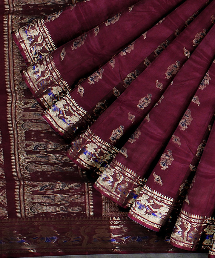 Chocolate maroon handwoven baluchari silk saree