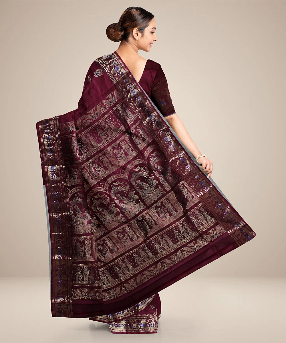 Chocolate maroon handwoven baluchari silk saree