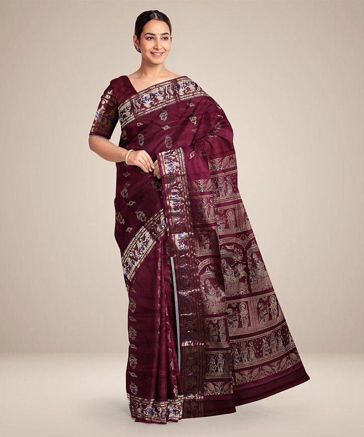 Chocolate maroon handwoven baluchari silk saree