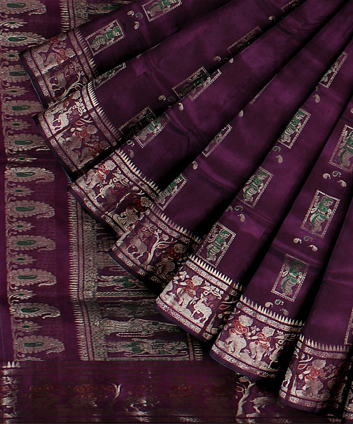 Purple handwoven baluchari silk saree