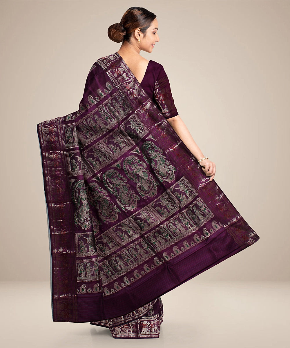 Purple handwoven baluchari silk saree