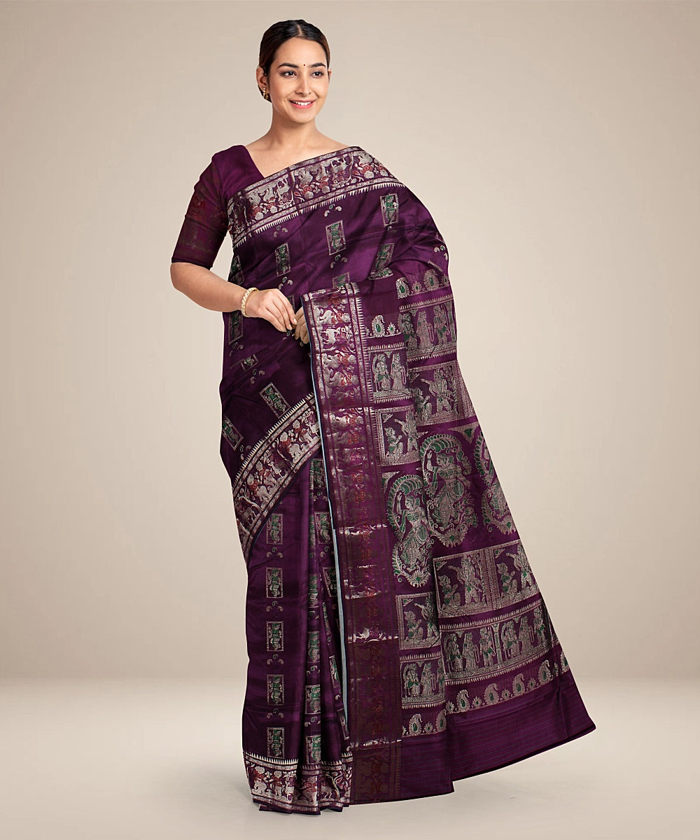 Purple handwoven baluchari silk saree