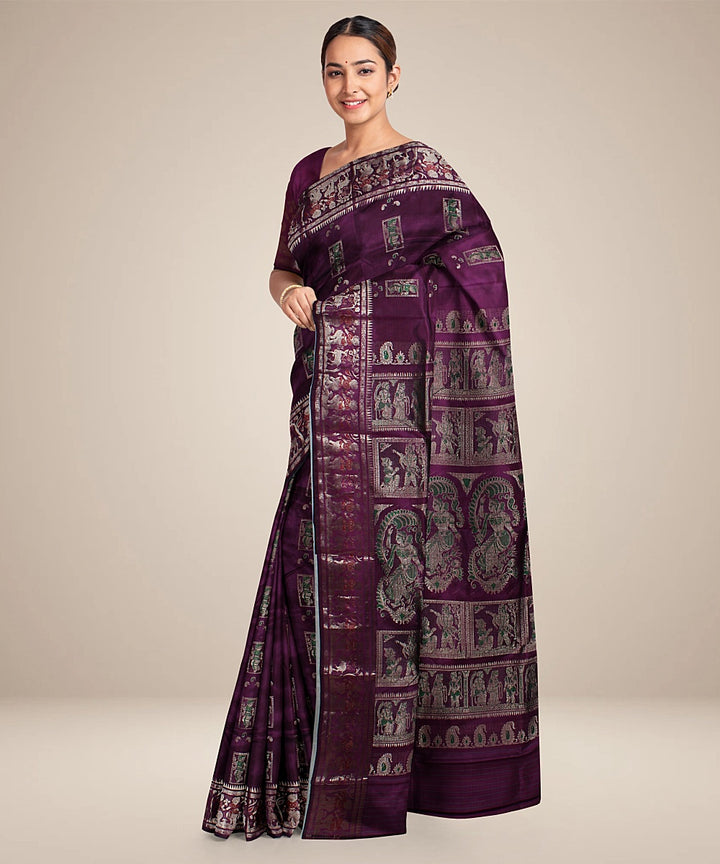 Purple handwoven baluchari silk saree