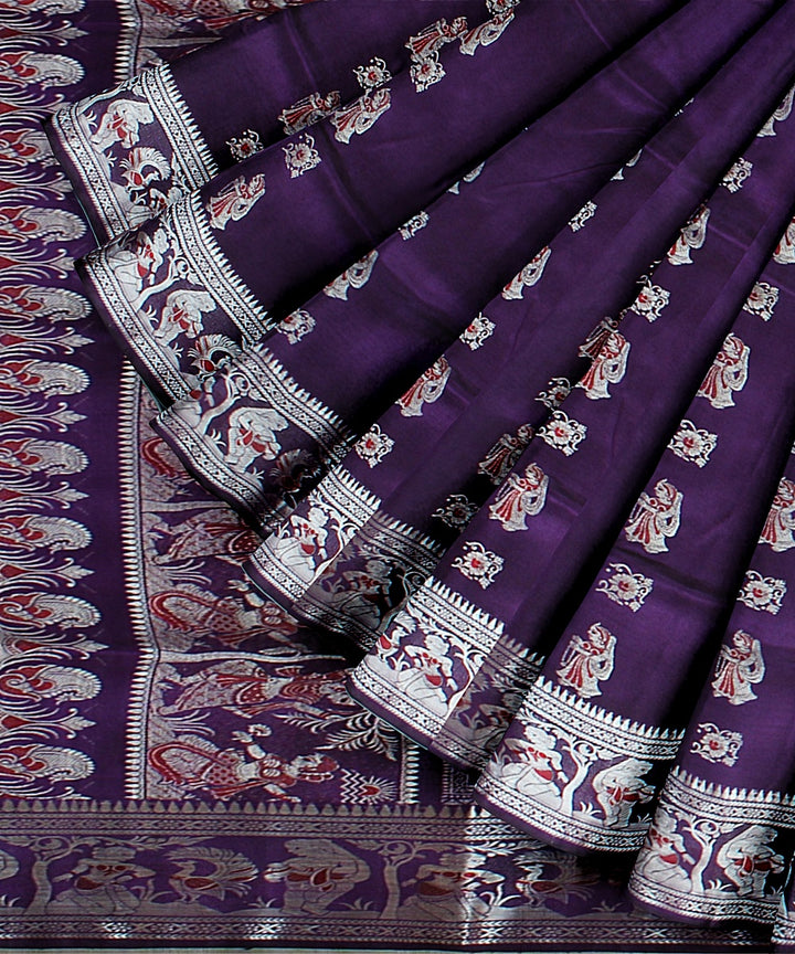 Bluish purple handwoven baluchari silk saree