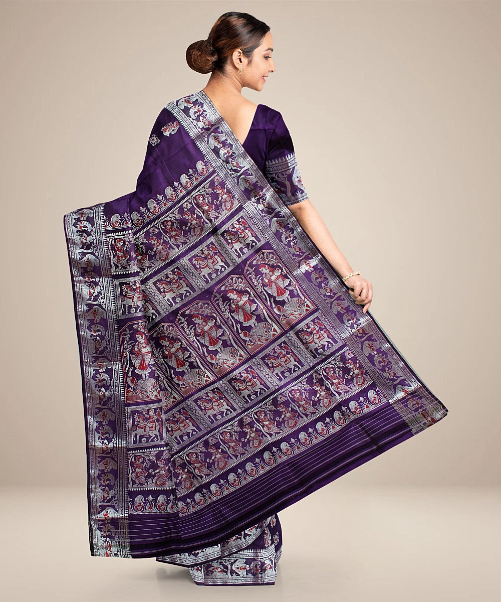 Bluish purple handwoven baluchari silk saree