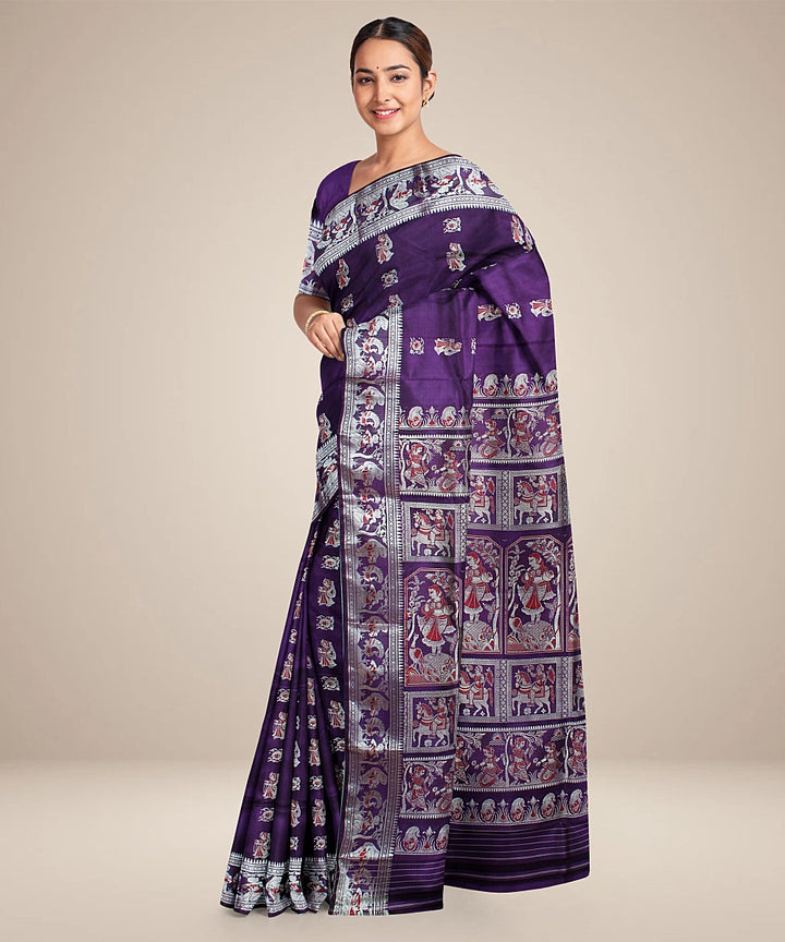 Bluish purple handwoven baluchari silk saree