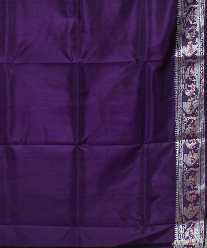 Bluish purple handwoven baluchari silk saree