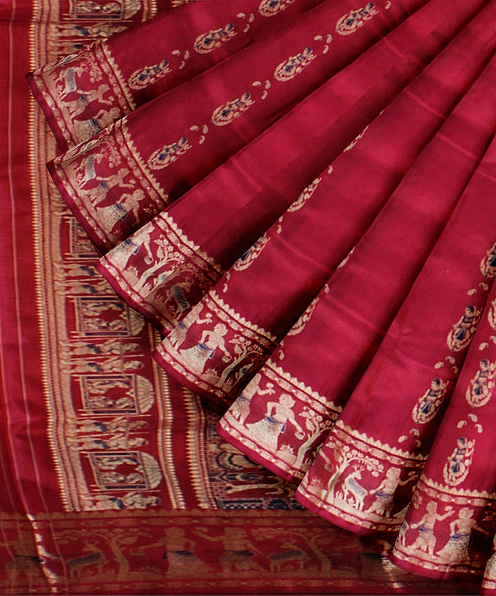 Redish pink handwoven baluchari silk saree