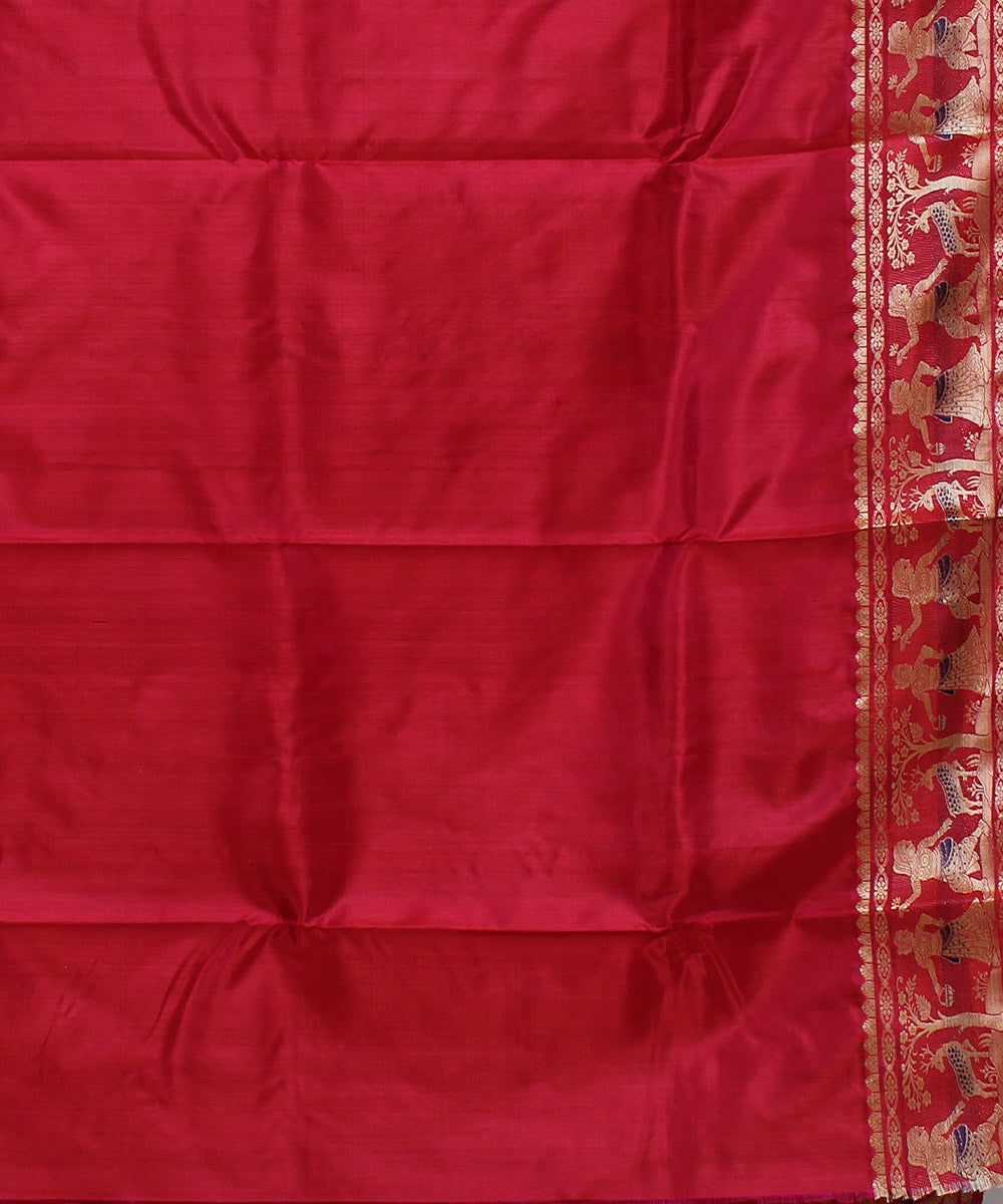 Redish pink handwoven baluchari silk saree