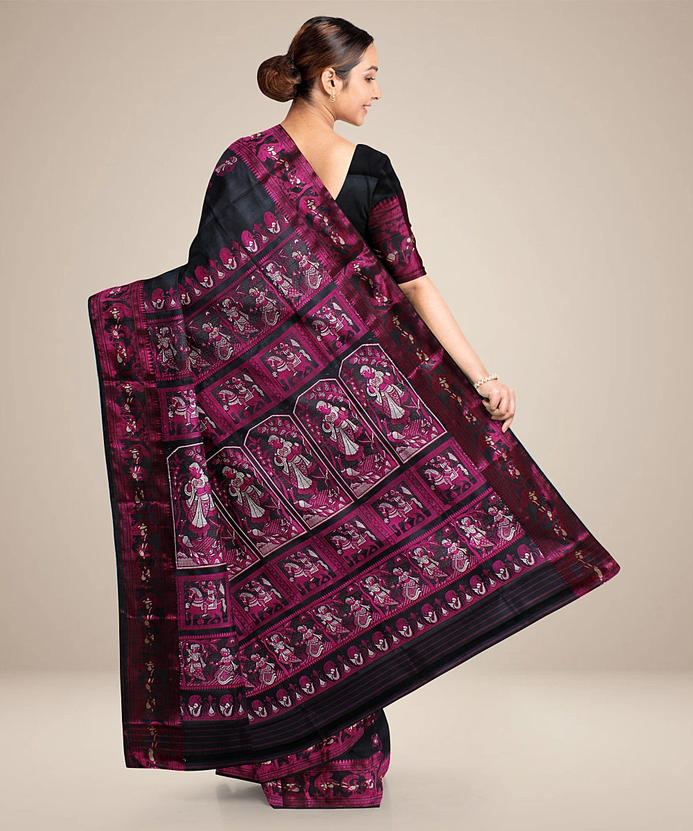 Black handwoven baluchari silk saree