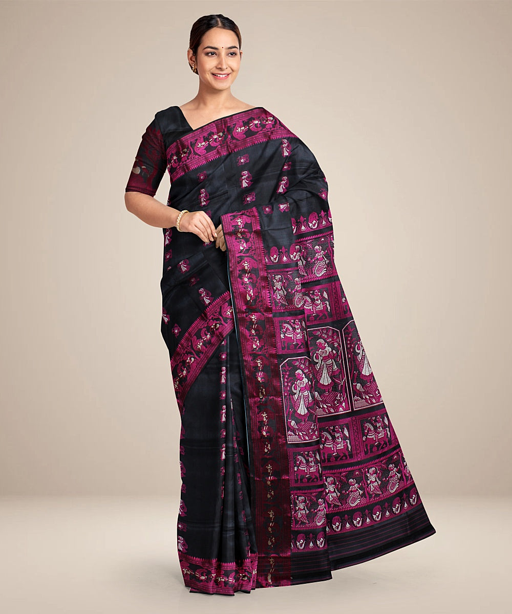 Black handwoven baluchari silk saree