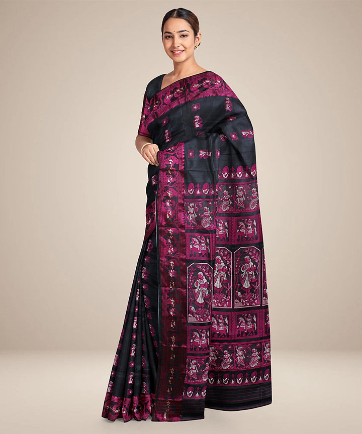 Black handwoven baluchari silk saree