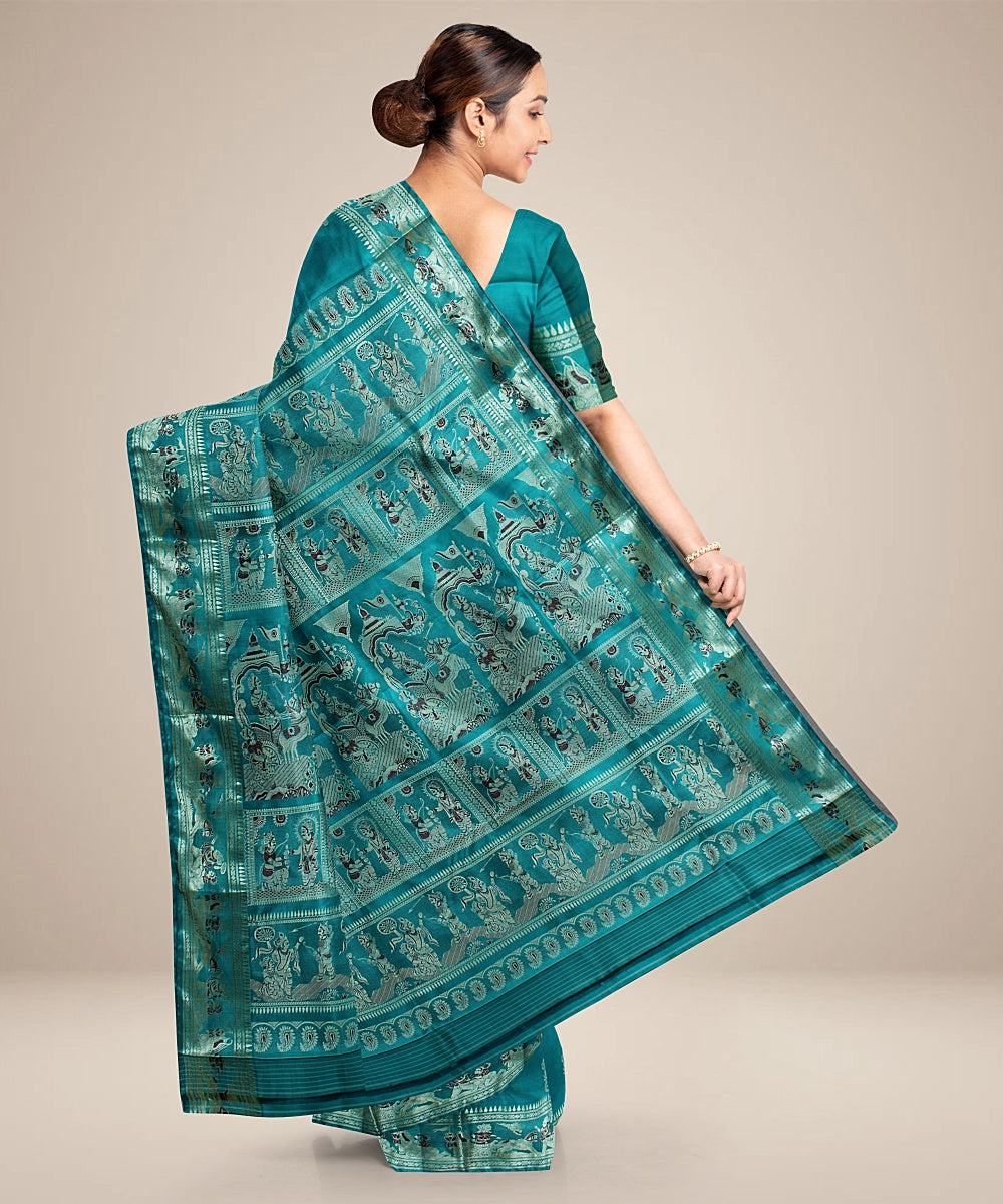 Sea green handwoven baluchari silk saree