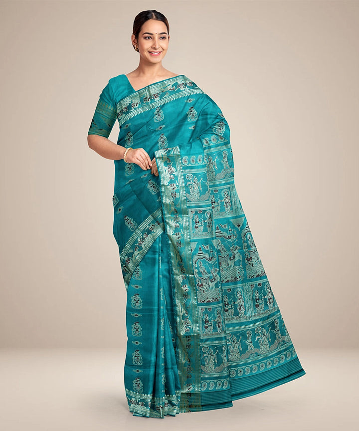 Sea green handwoven baluchari silk saree