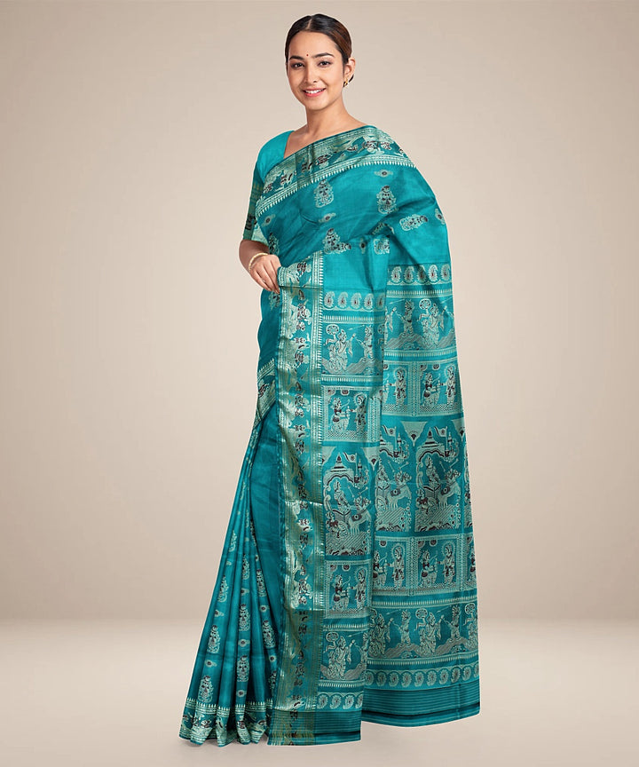 Sea green handwoven baluchari silk saree