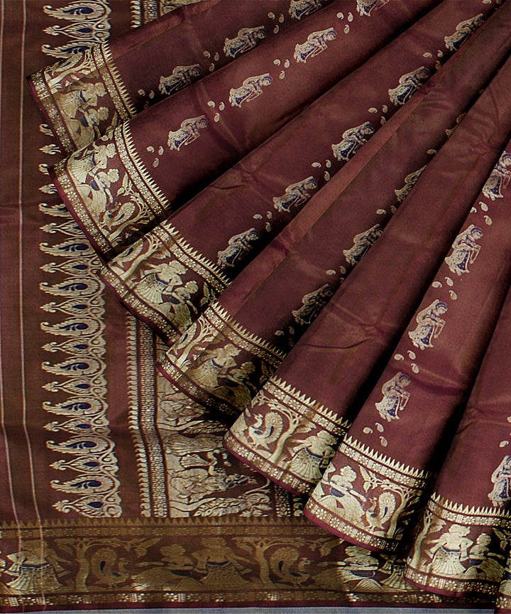 Chocolate brown handwoven baluchari silk saree