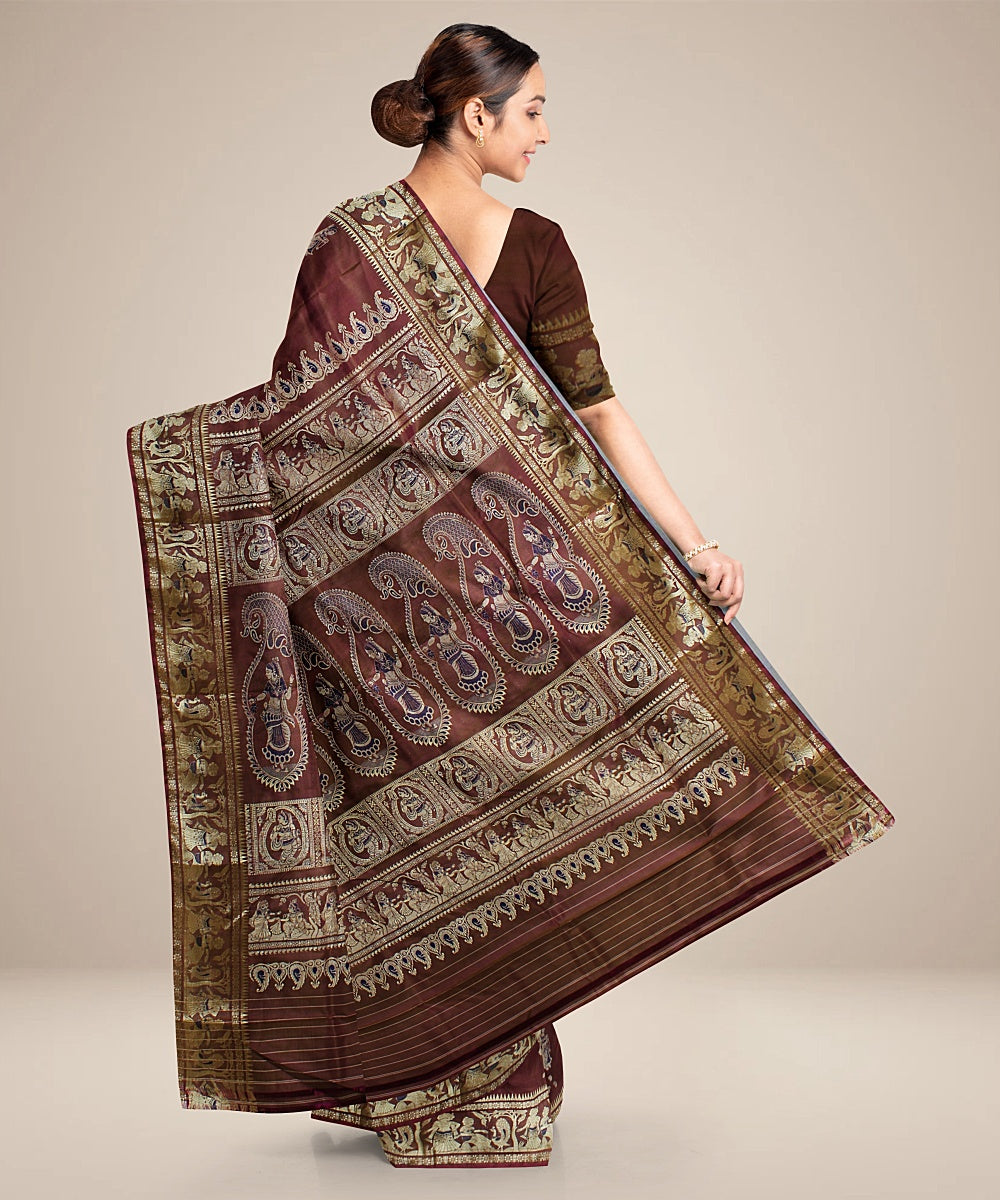 Chocolate brown handwoven baluchari silk saree